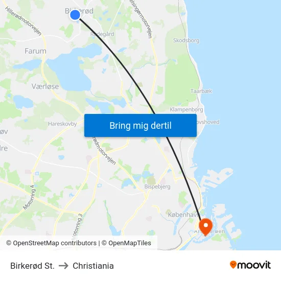 Birkerød St. to Christiania map