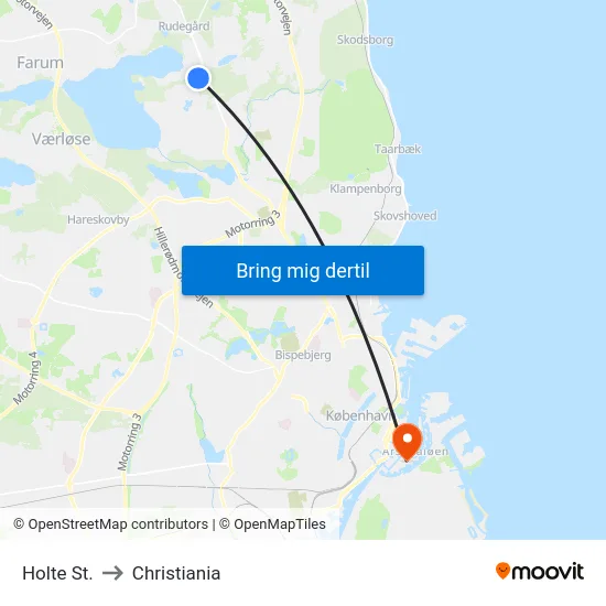 Holte St. to Christiania map