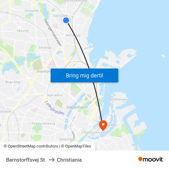 Bernstorffsvej St. to Christiania map