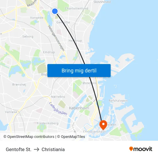 Gentofte St. to Christiania map