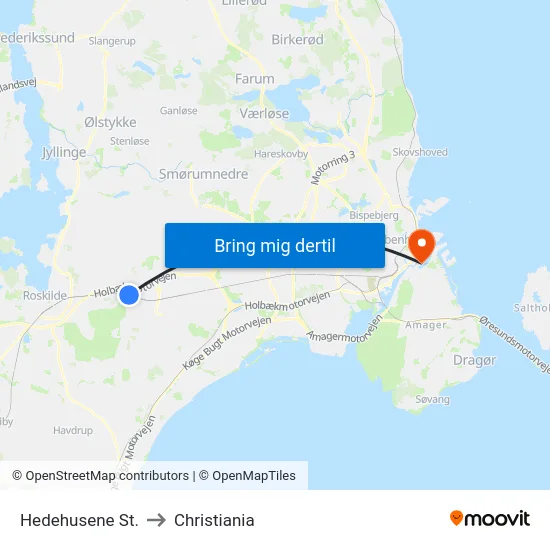 Hedehusene St. to Christiania map