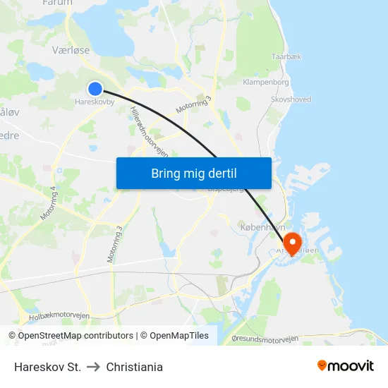 Hareskov St. to Christiania map