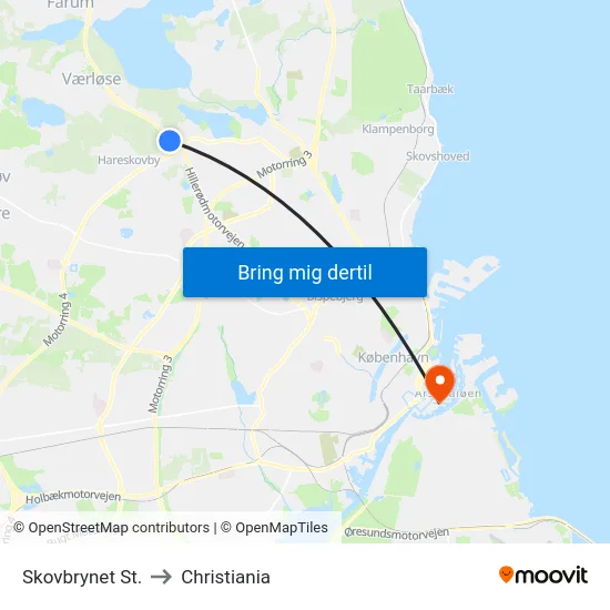 Skovbrynet St. to Christiania map