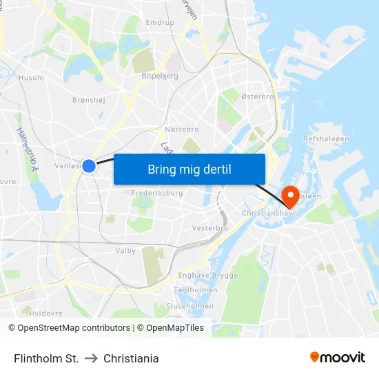 Flintholm St. to Christiania map