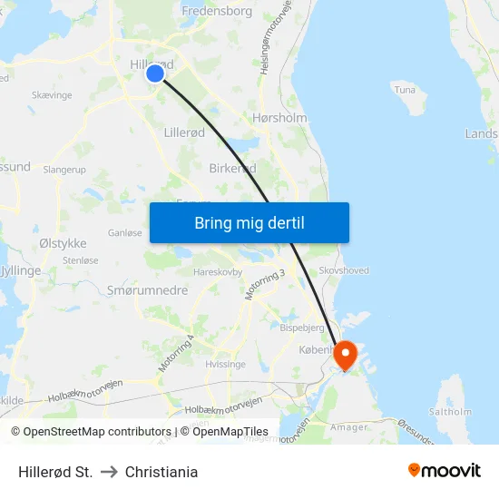 Hillerød St. to Christiania map