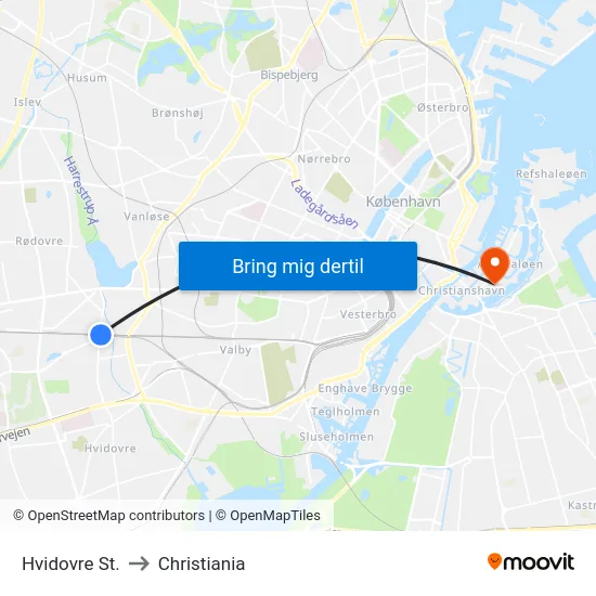 Hvidovre St. to Christiania map