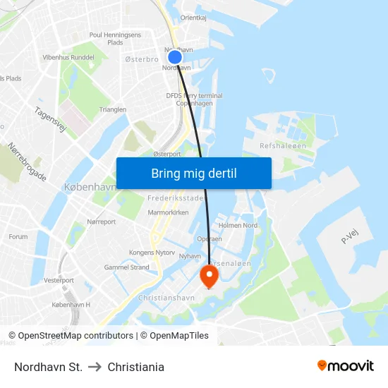 Nordhavn St. to Christiania map