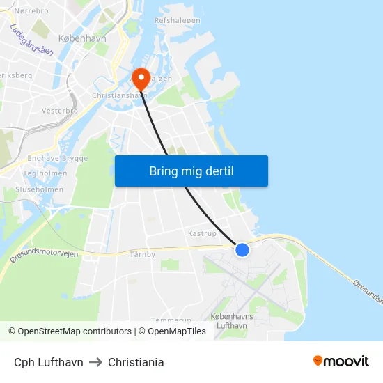 Cph Lufthavn to Christiania map