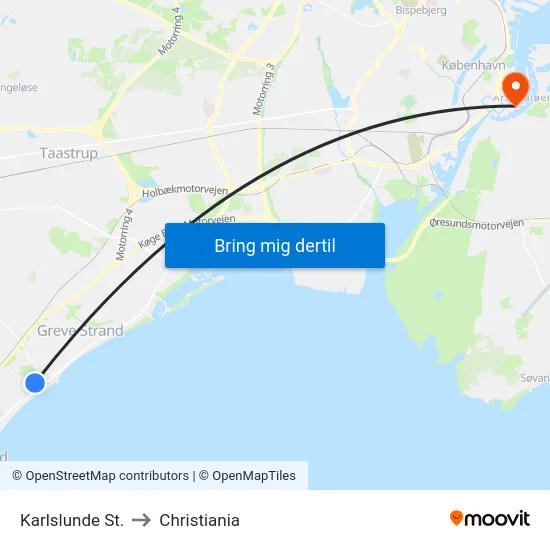 Karlslunde St. to Christiania map