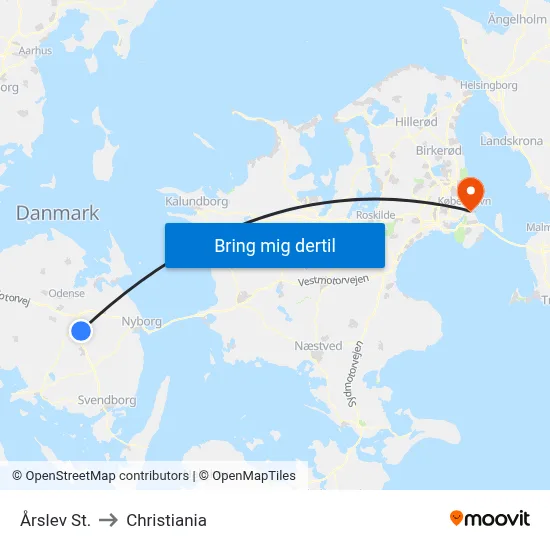 Årslev St. to Christiania map