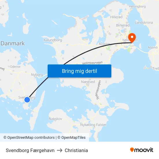 Svendborg Færgehavn to Christiania map