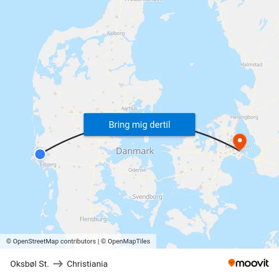 Oksbøl St. to Christiania map