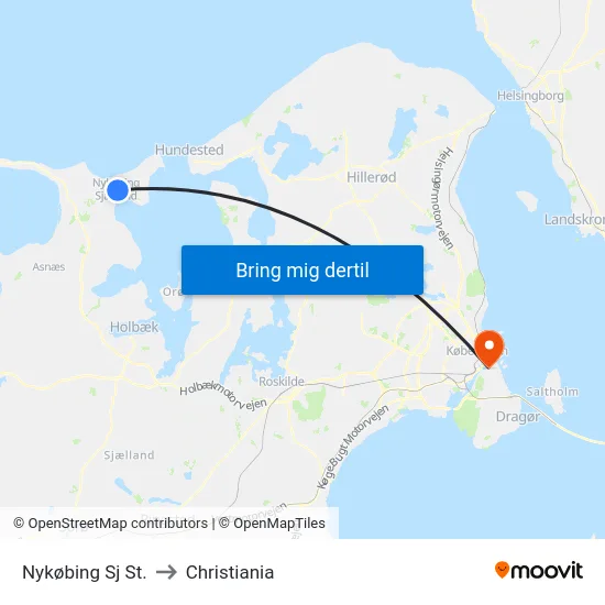 Nykøbing Sj St. to Christiania map