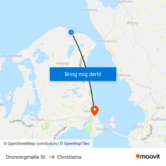 Dronningmølle St. to Christiania map