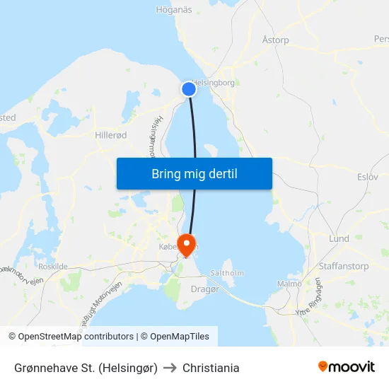 Grønnehave St. (Helsingør) to Christiania map