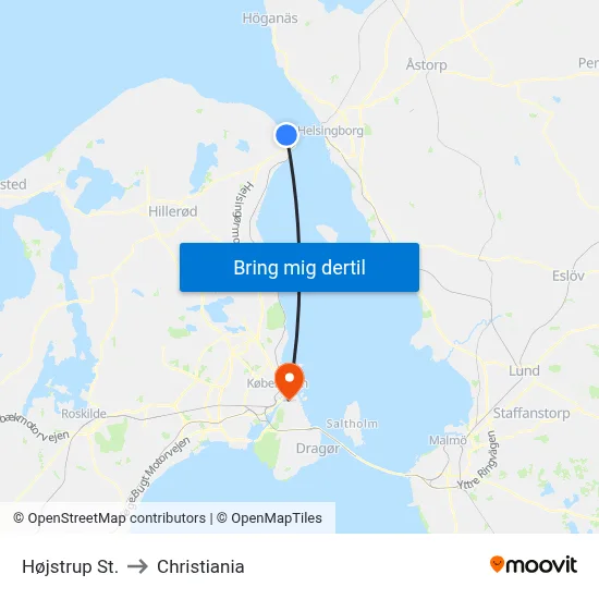 Højstrup St. to Christiania map