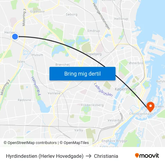 Hyrdindestien (Herlev Hovedgade) to Christiania map