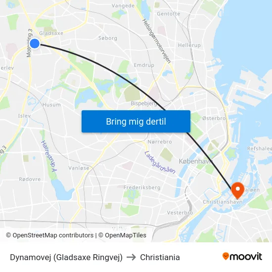 Dynamovej (Gladsaxe Ringvej) to Christiania map