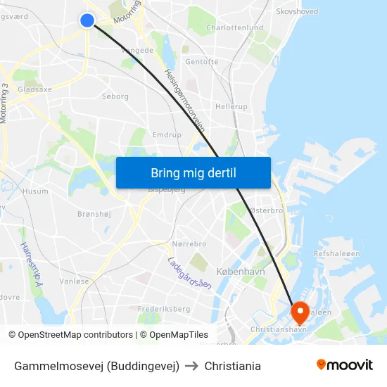 Gammelmosevej (Buddingevej) to Christiania map