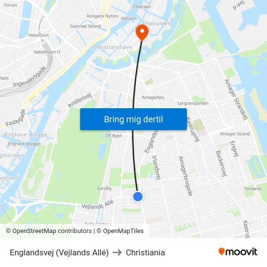 Englandsvej (Vejlands Allé) to Christiania map