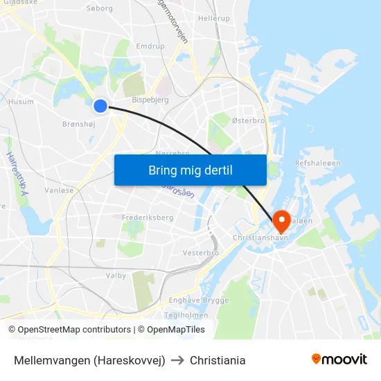 Mellemvangen (Hareskovvej) to Christiania map