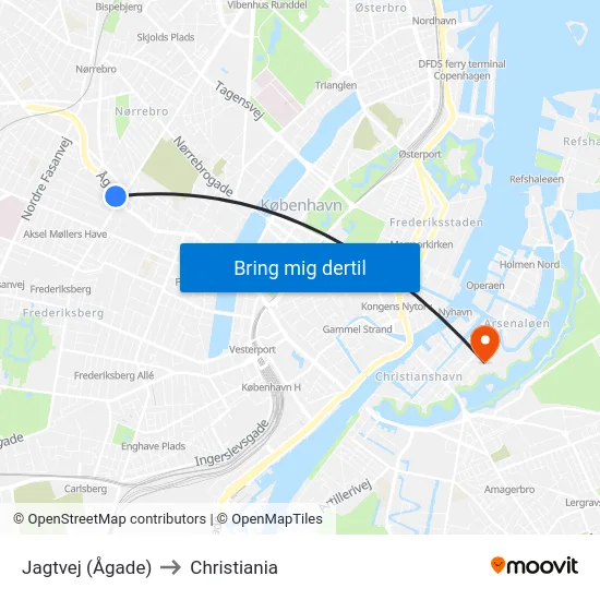Jagtvej (Ågade) to Christiania map