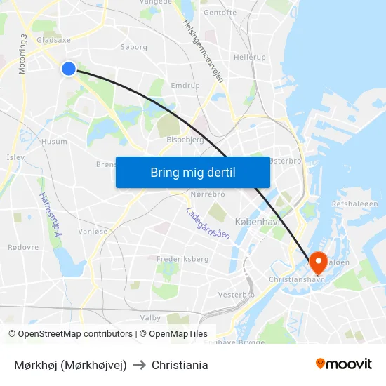 Mørkhøj (Mørkhøjvej) to Christiania map