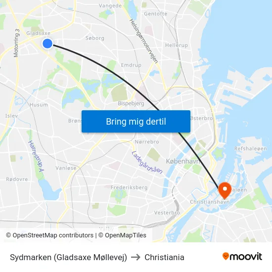 Sydmarken (Gladsaxe Møllevej) to Christiania map
