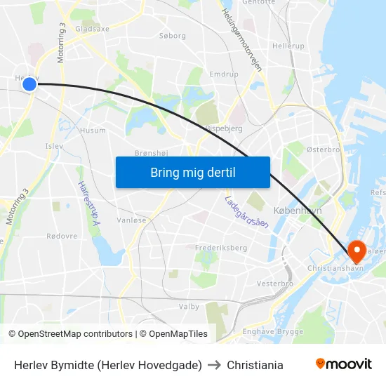 Herlev Bymidte (Herlev Hovedgade) to Christiania map