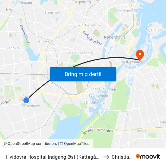 Hvidovre Hospital Indgang Øst (Kettegård Allé) to Christiania map