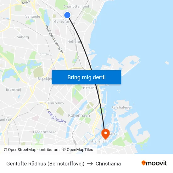 Gentofte Rådhus (Bernstorffsvej) to Christiania map