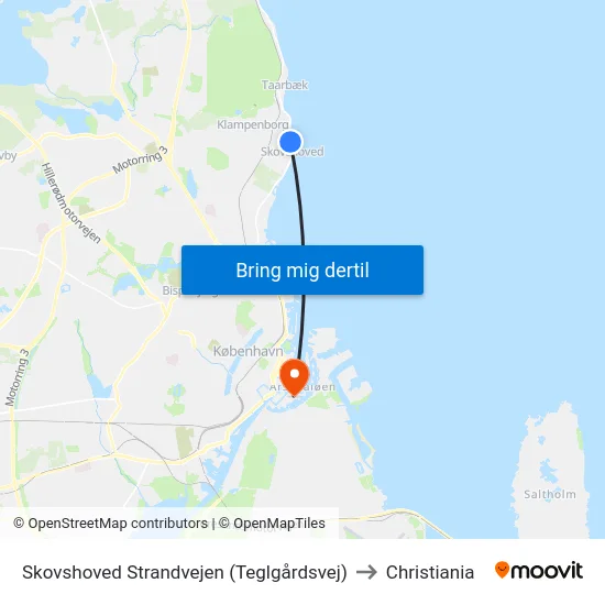Skovshoved Strandvejen (Teglgårdsvej) to Christiania map