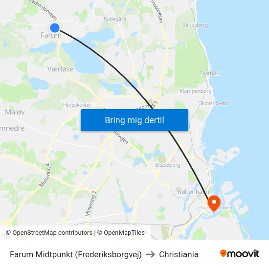 Farum Midtpunkt (Frederiksborgvej) to Christiania map