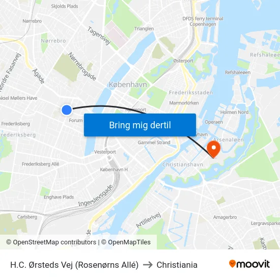 H.C. Ørsteds Vej (Rosenørns Allé) to Christiania map