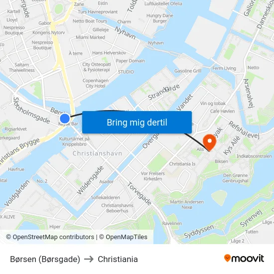 Børsen (Børsgade) to Christiania map