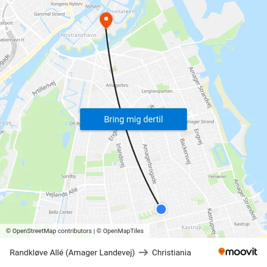 Randkløve Allé (Amager Landevej) to Christiania map
