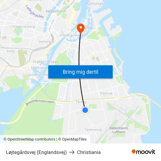 Løjtegårdsvej (Englandsvej) to Christiania map