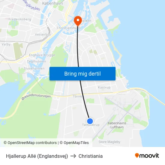 Hjallerup Allé (Englandsvej) to Christiania map