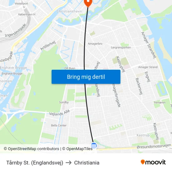 Tårnby St. (Englandsvej) to Christiania map