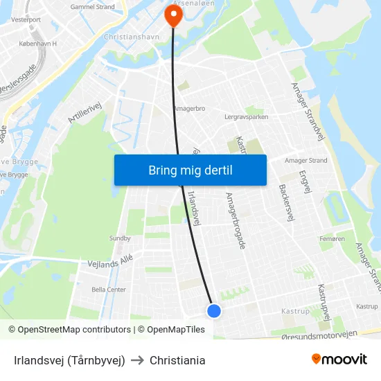 Irlandsvej (Tårnbyvej) to Christiania map