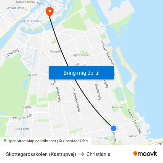 Skottegårdsskolen (Kastrupvej) to Christiania map