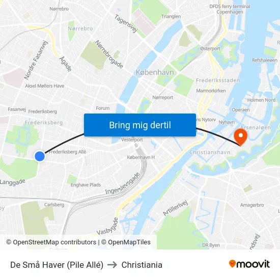 De Små Haver (Pile Allé) to Christiania map