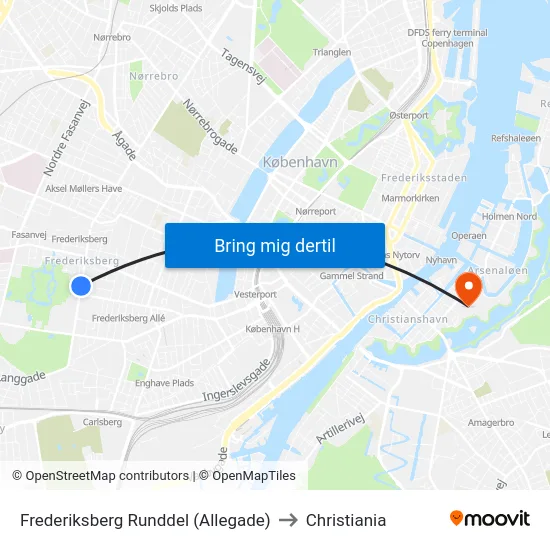 Frederiksberg Runddel (Allegade) to Christiania map