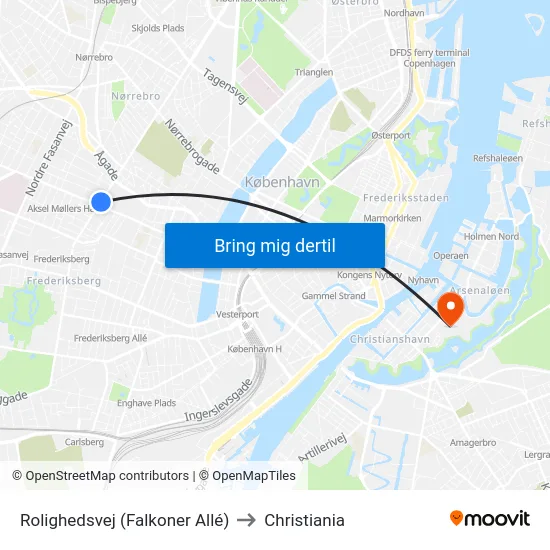 Rolighedsvej (Falkoner Allé) to Christiania map