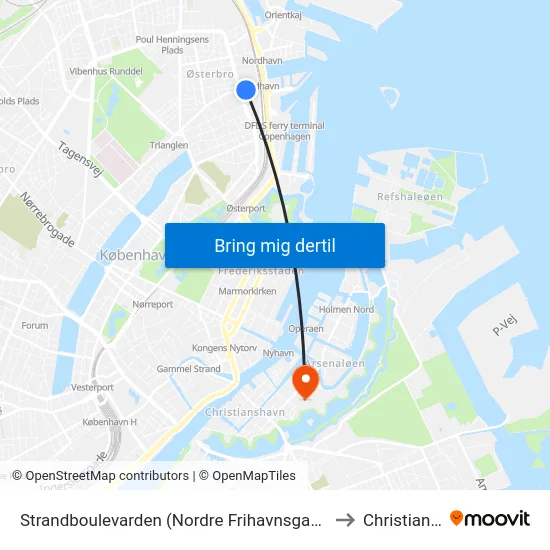 Strandboulevarden (Nordre Frihavnsgade) to Christiania map