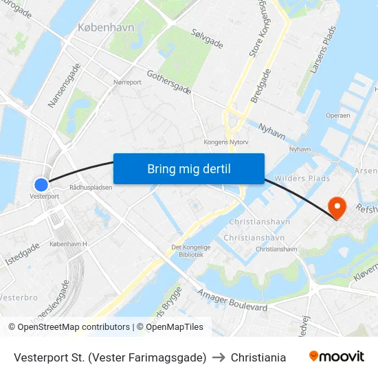 Vesterport St. (Vester Farimagsgade) to Christiania map