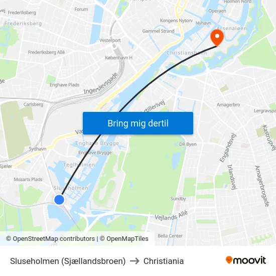 Sluseholmen (Sjællandsbroen) to Christiania map