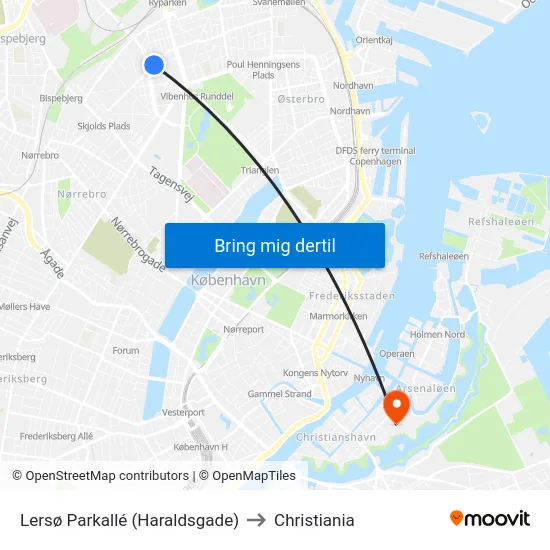 Lersø Parkallé (Haraldsgade) to Christiania map