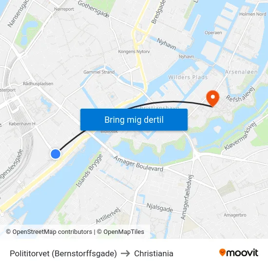 Polititorvet (Bernstorffsgade) to Christiania map