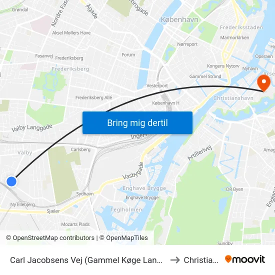 Carl Jacobsens Vej (Gammel Køge Landevej) to Christiania map